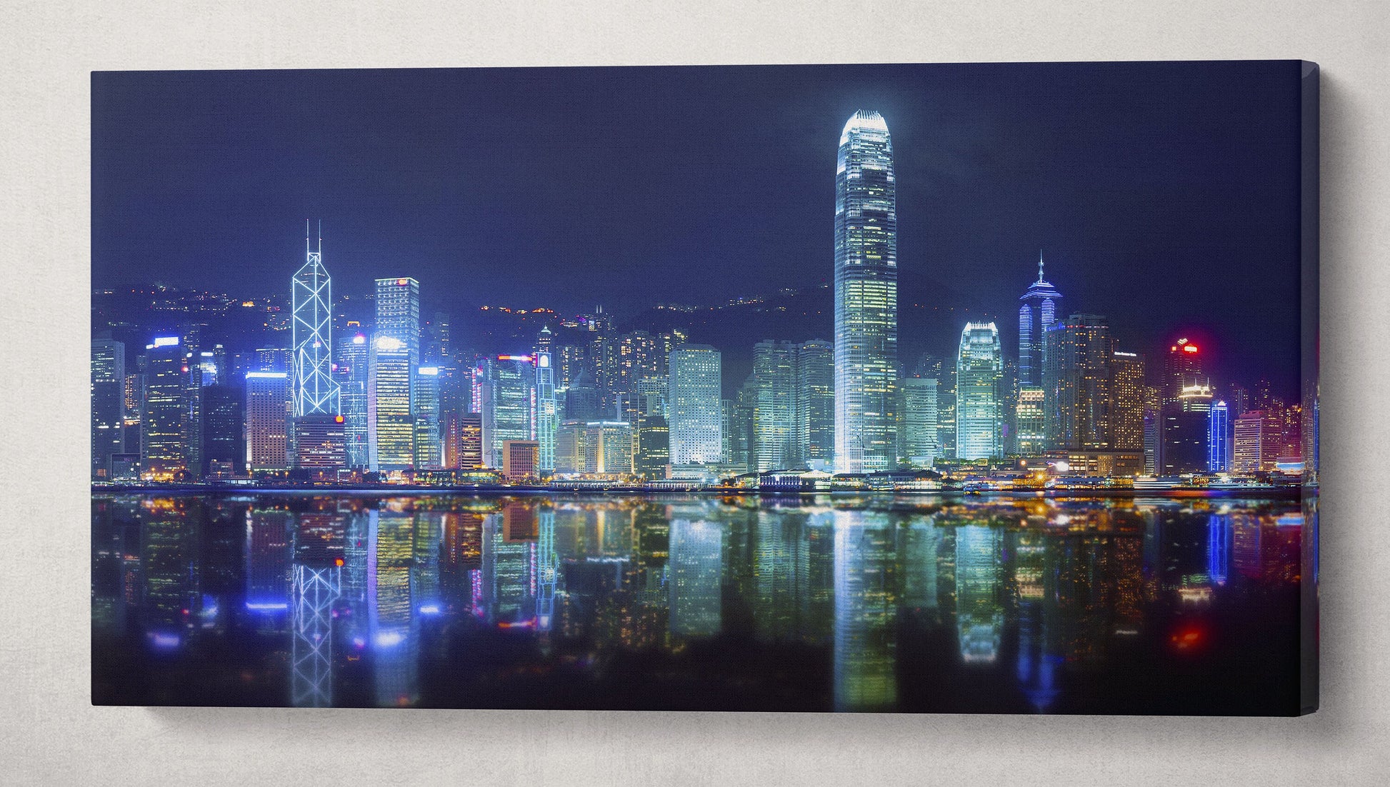 Victoria Harbor of Hong Kong Framed Canvas Leather Print