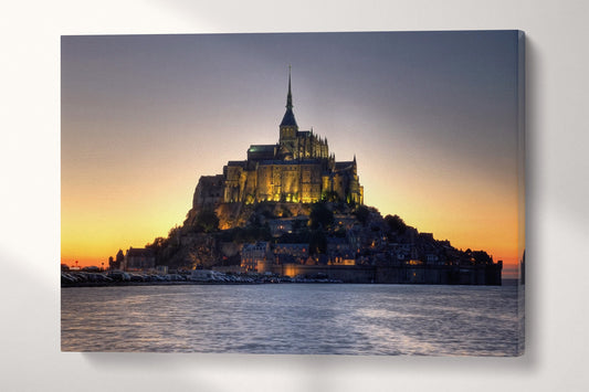 Mont Saint Michel Abbey, Normandy, France Canvas Eco Leather Print, Made in Italy!