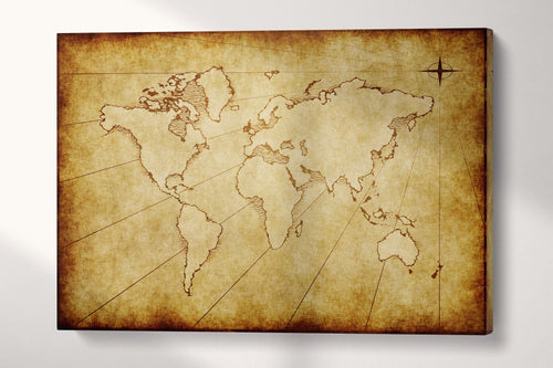 Old Grunge Artistic Beige World Map Canvas Eco Leather Print, Made in Italy!