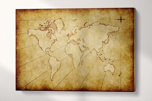 Old Grunge Artistic Beige World Map Canvas Eco Leather Print