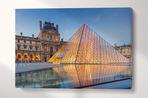 3 Panel Louvre Museum in Paris, France Framed Canvas Leather Print