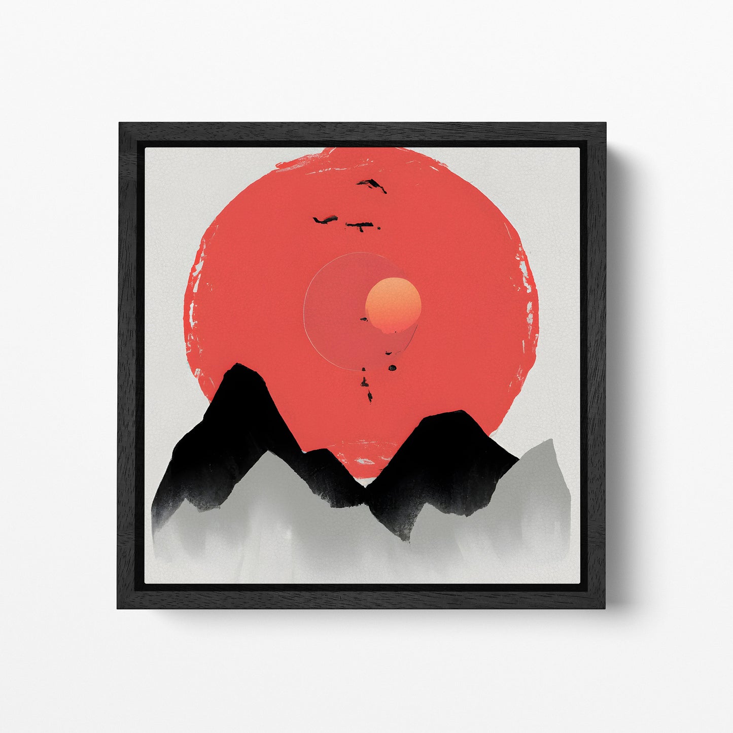 Japanese art mountains sun black frame canvas print