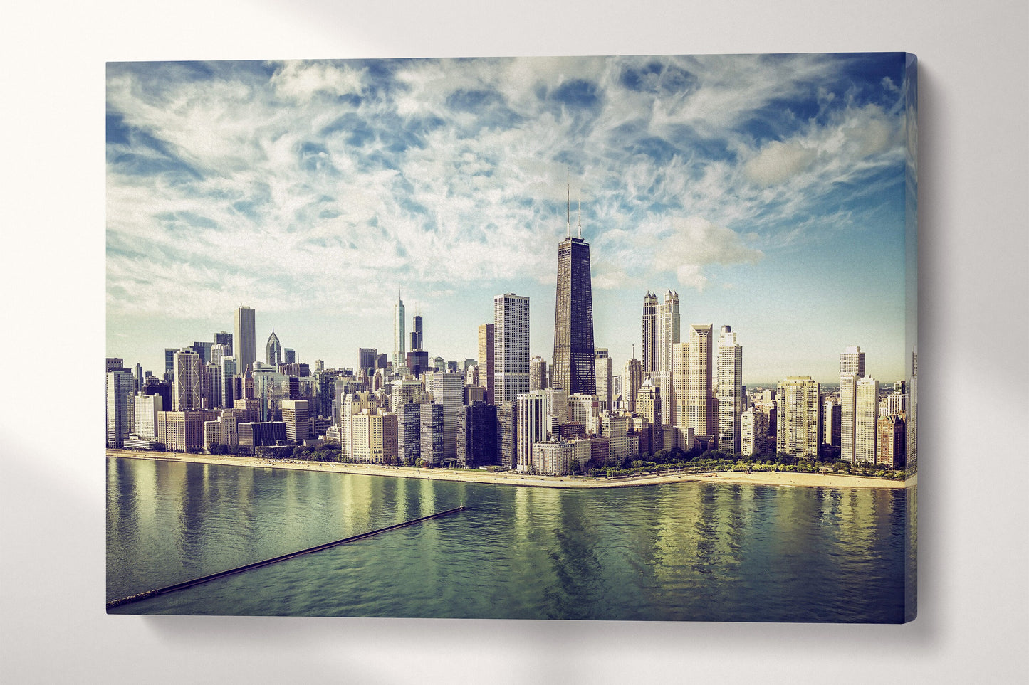 Chicago Skyline Vintage Aerial PETA Approved Faux Leather Wall Art
