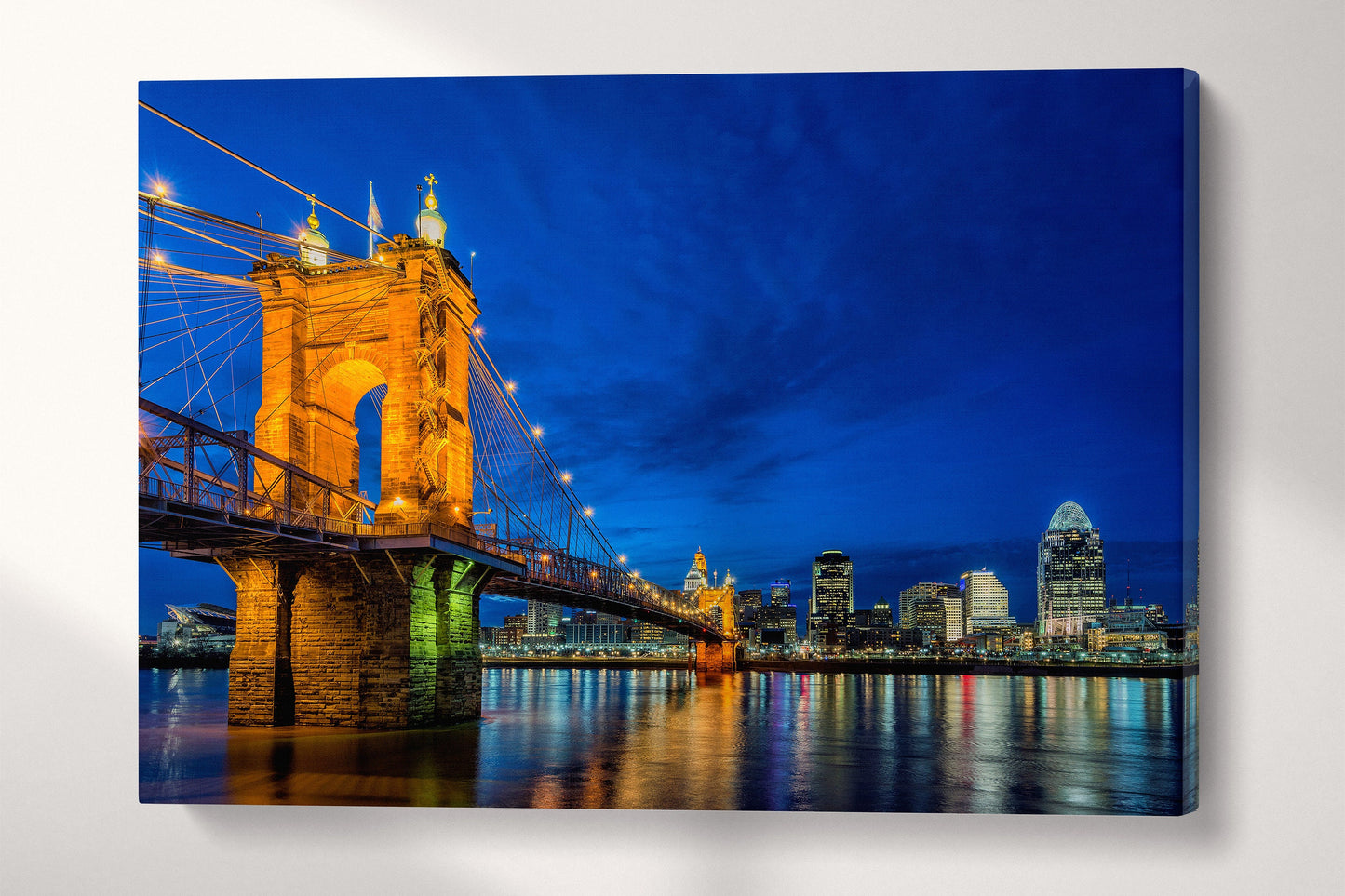 Cincinnati Skyline at Twilight Canvas Eco Leather Print, Made in Italy!