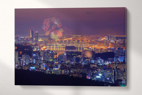 Seoul Fireworks Festival, South Korea Canvas Eco Leather Print, Made in Italy!