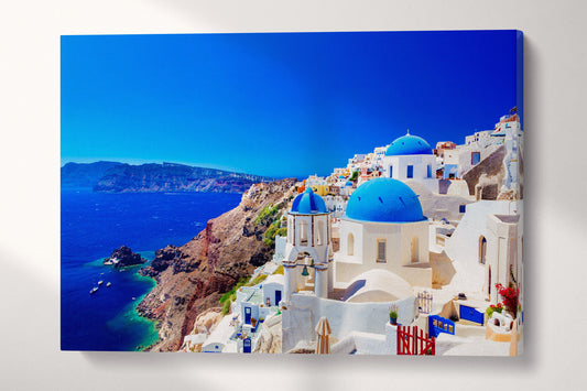 Oia town on Santorini island Greece Canvas Eco Leather Print, Made in Italy!