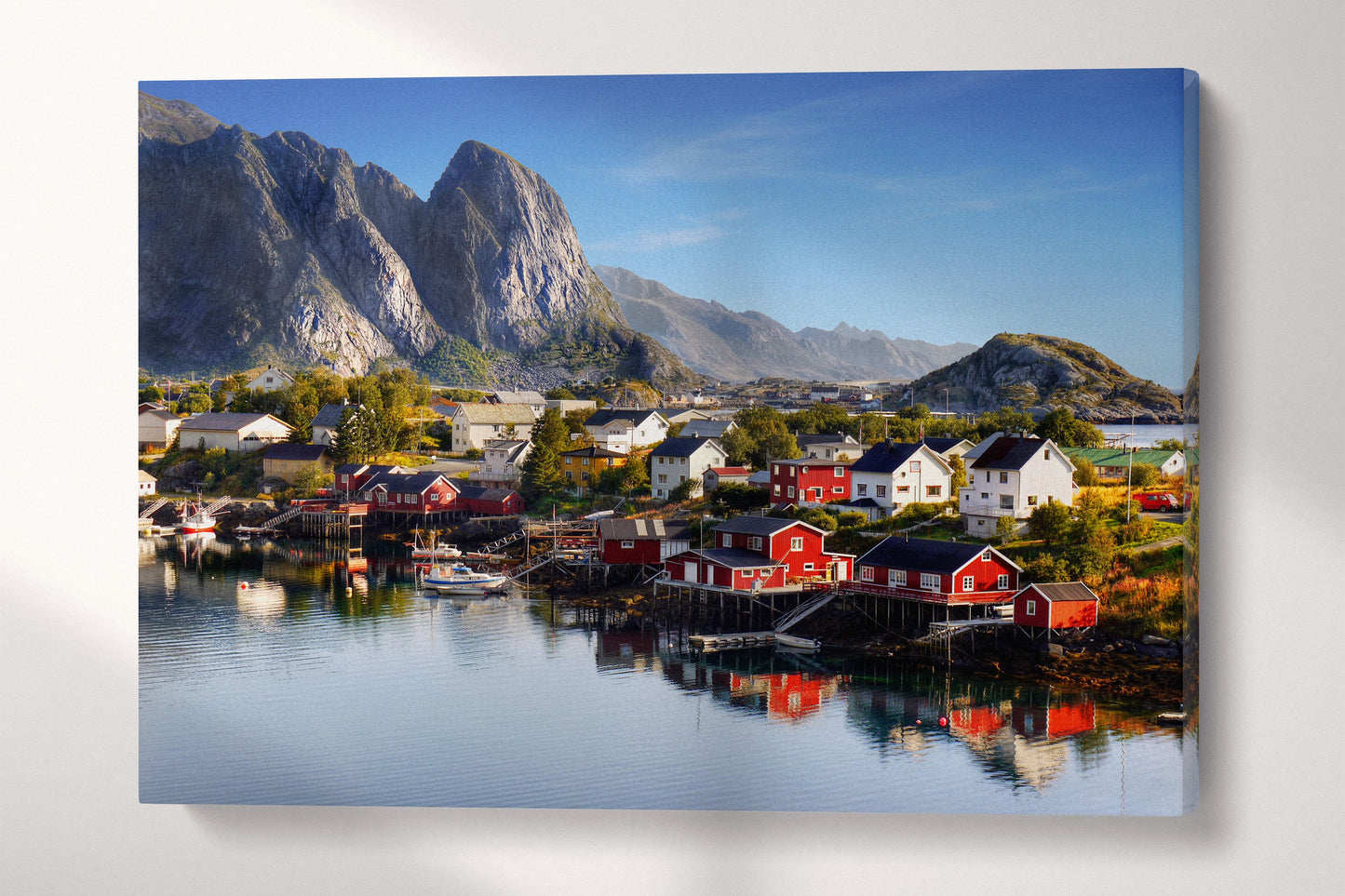 Lofoten Norway Canvas Wall Art Eco Leather Print, Made in Italy!