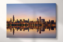 Laden Sie das Bild in den Galerie-Viewer, Chicago Skyline at Dusk Canvas Eco Leather Print, Made in Italy!