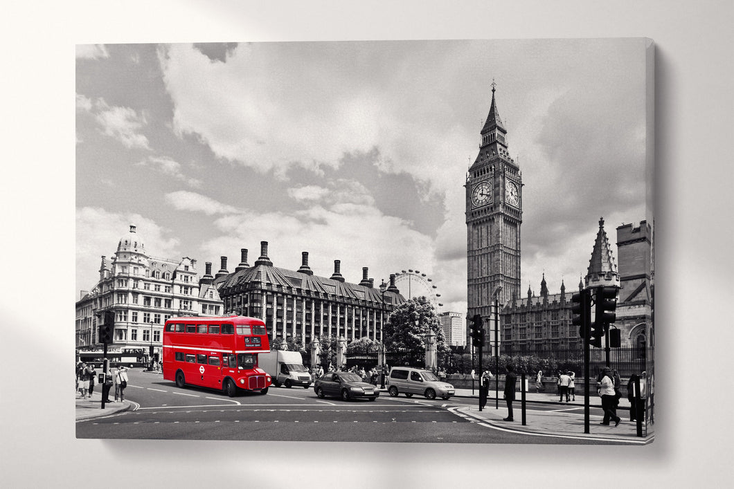 London Black and White and Red Bus canvas vegan leather print