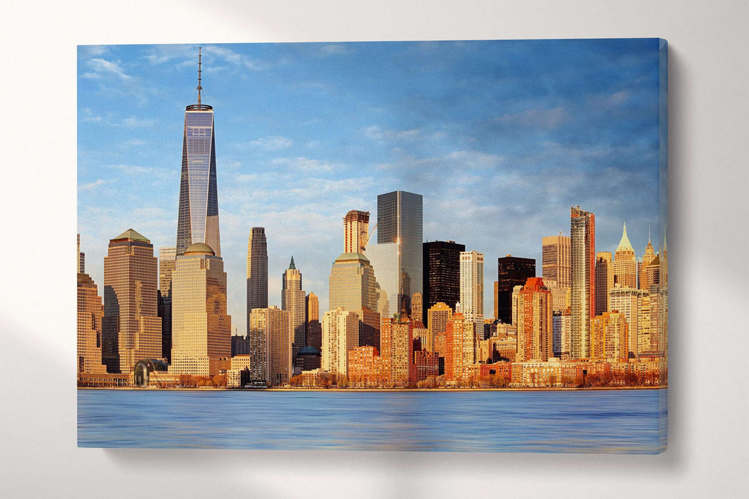 Manhattan skyscrapers and One World Trade Center Canvas Eco Leather Print, Made in Italy!