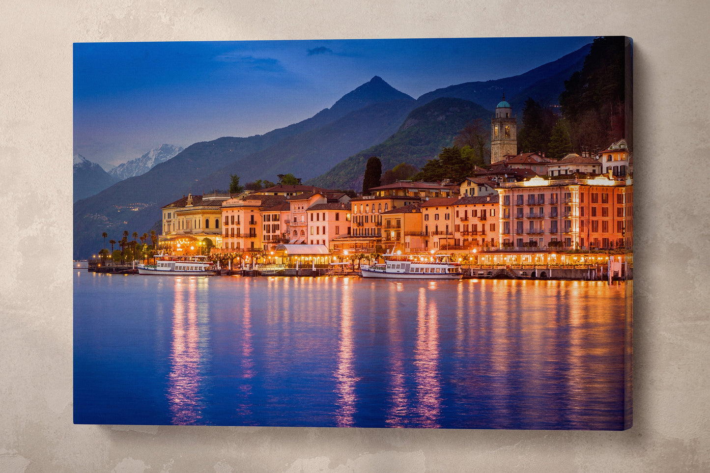 Bellagio Lake Como Wall Art Home Decor Canvas Eco Leather Print Beige Wall