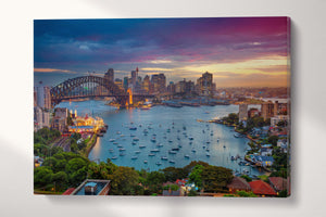 3 Panel Sydney Harbour Framed Canvas Leather Print
