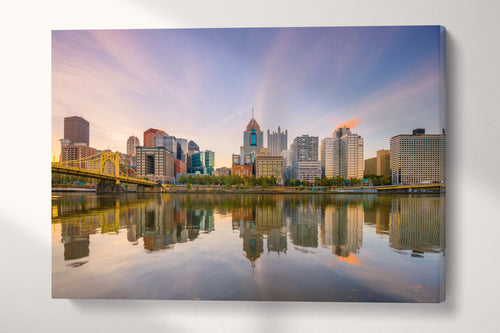 Pittsburgh downtown skyline at twilight canvas eco leather print, Made in Italy!