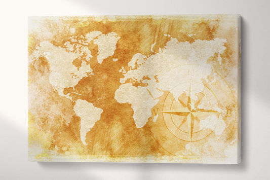 Rustic World Map Canvas Eco Leather Print