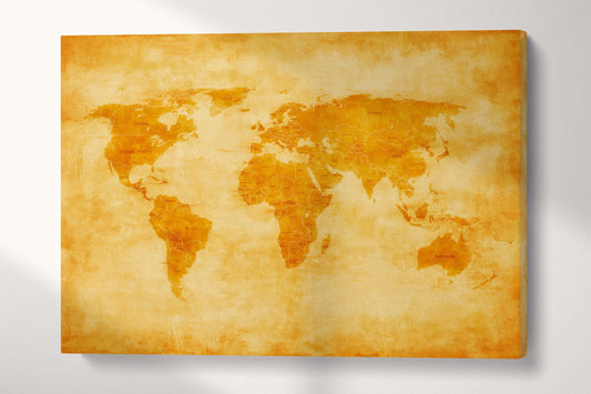 Vintage World Map with Borders and Nations Canvas Eco Leather Print