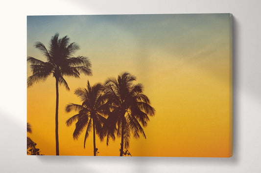 Palm Tree Silhouette at Sunset Wall Art Canvas Eco Leather Print