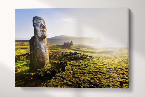 Standing Moai Rapa Nui Easter Island Wall Decor Canvas Eco Leather Print, Made in Italy!