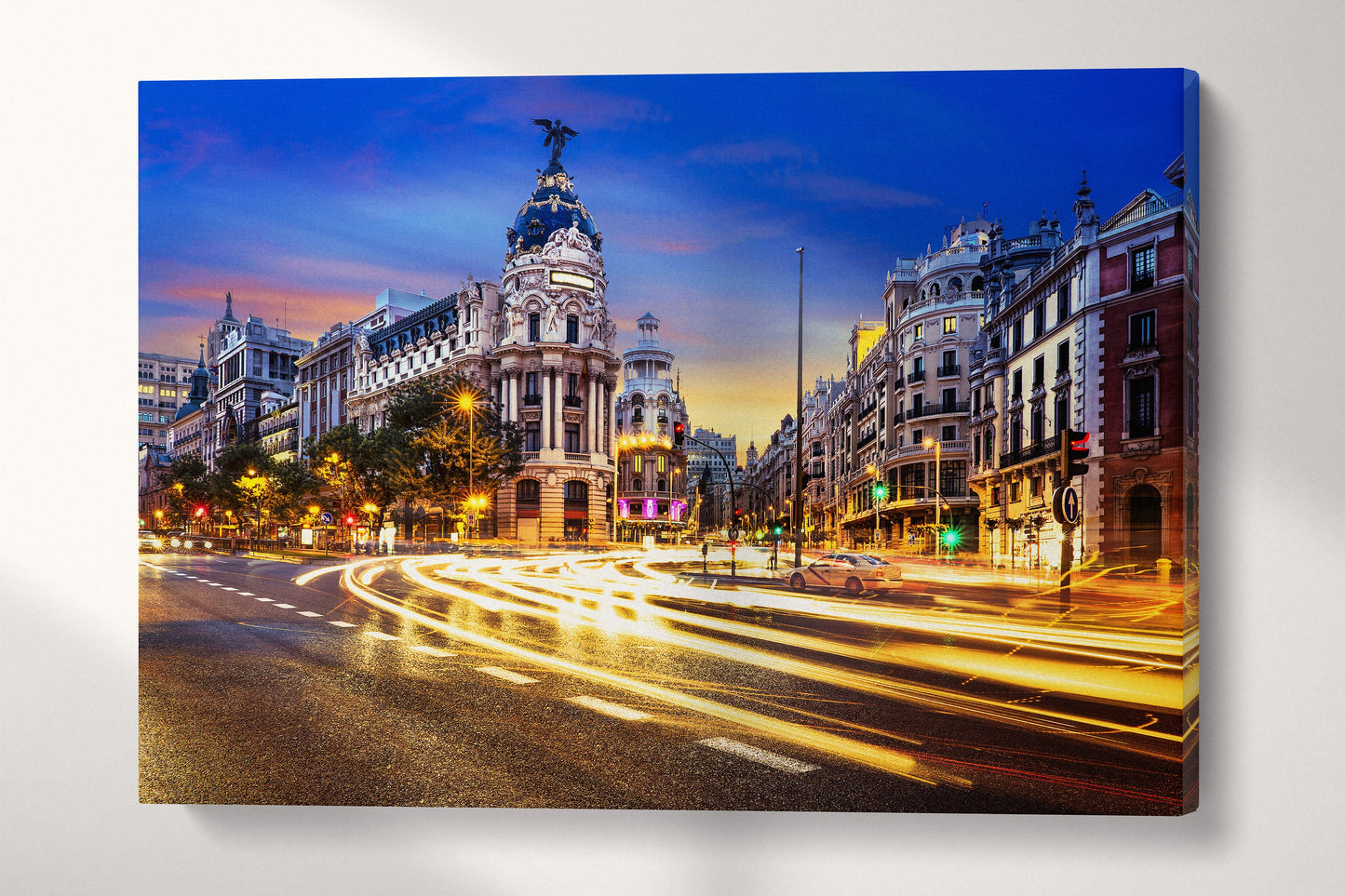 Madrid City Centre Gran Via Canvas Eco Leather Print, Made in Italy!