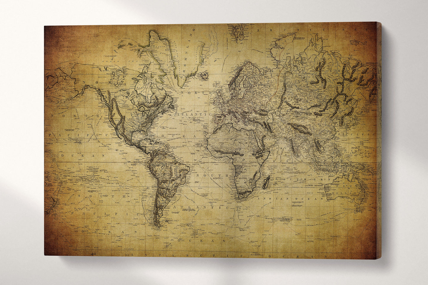 Vintage map of the world 1814 wall art canvas