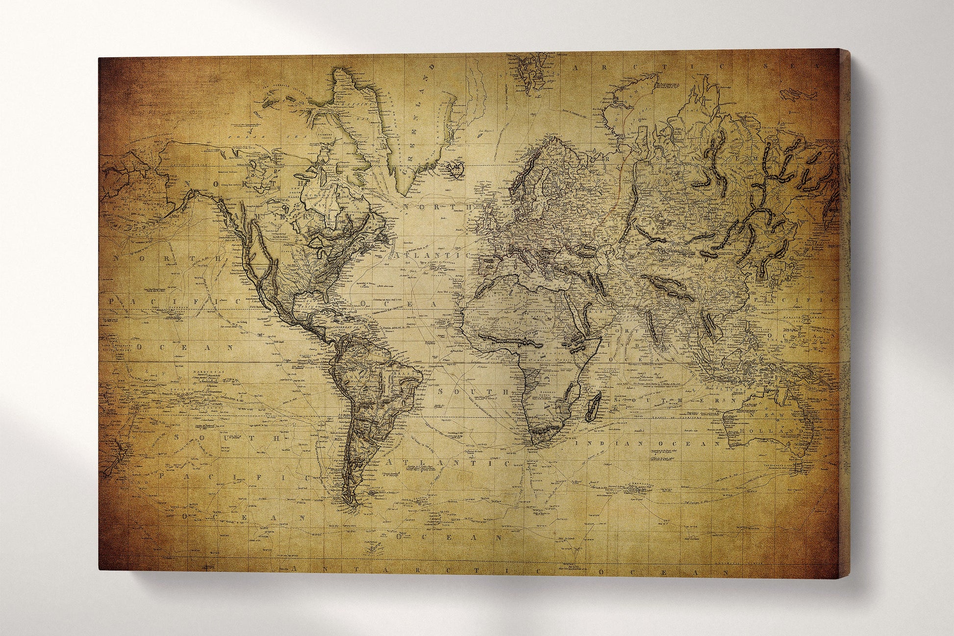 Vintage map of the world 1814 wall art canvas