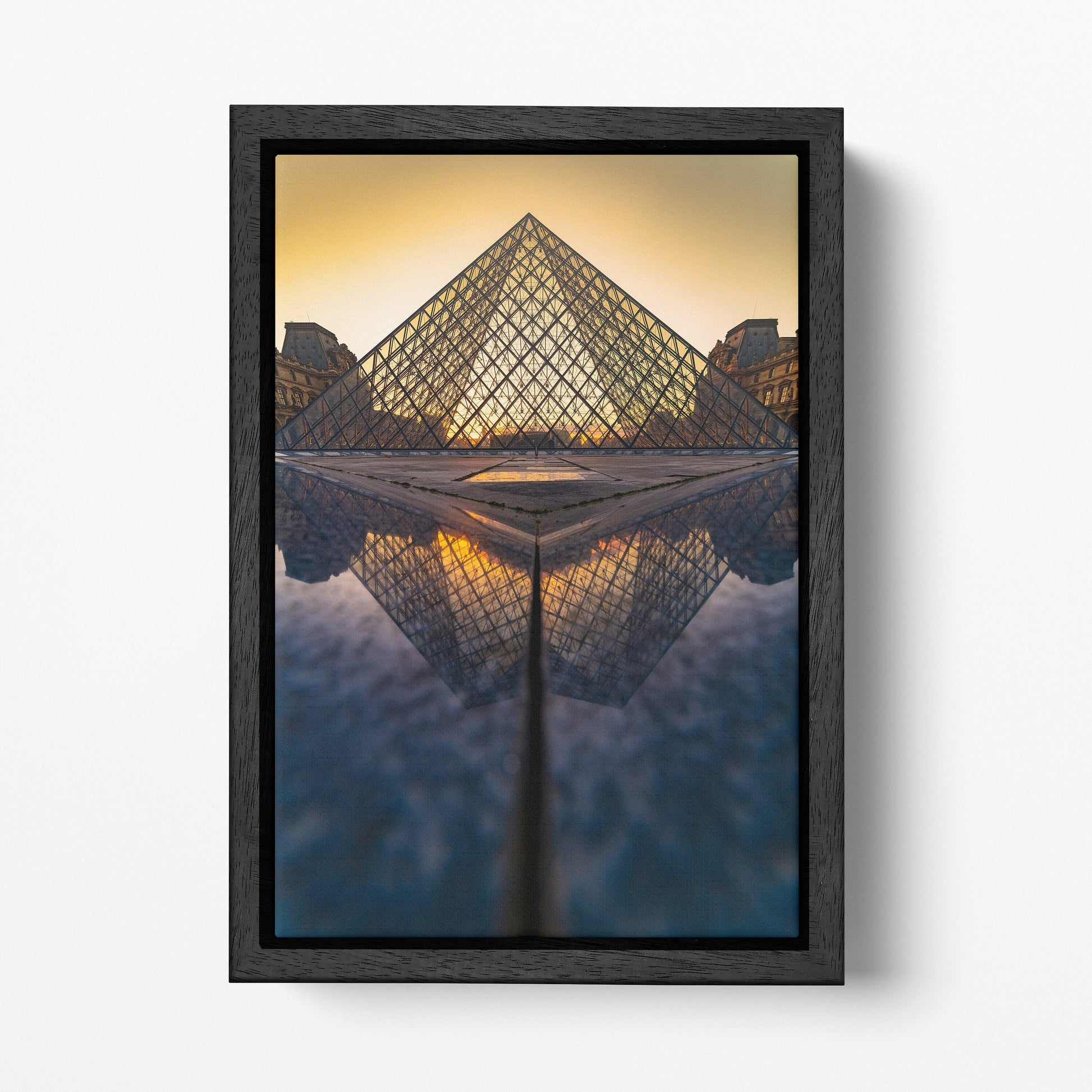 Louvre Museum Reflection black framed canvas wall art