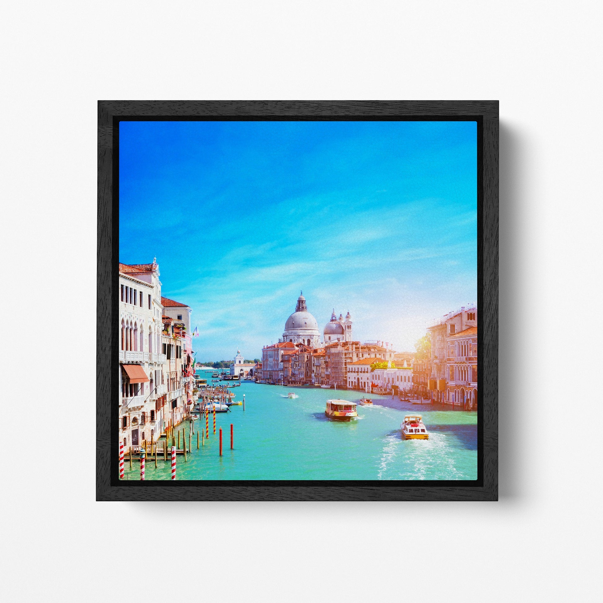 Venice Grand Canal Wall Decor Black Framed Canvas Eco Leather Print