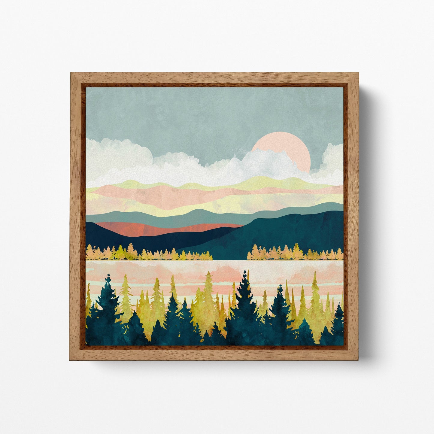 Golden Forest Nordic Style Wall Decor Wood Framed Canvas Eco Leather Print