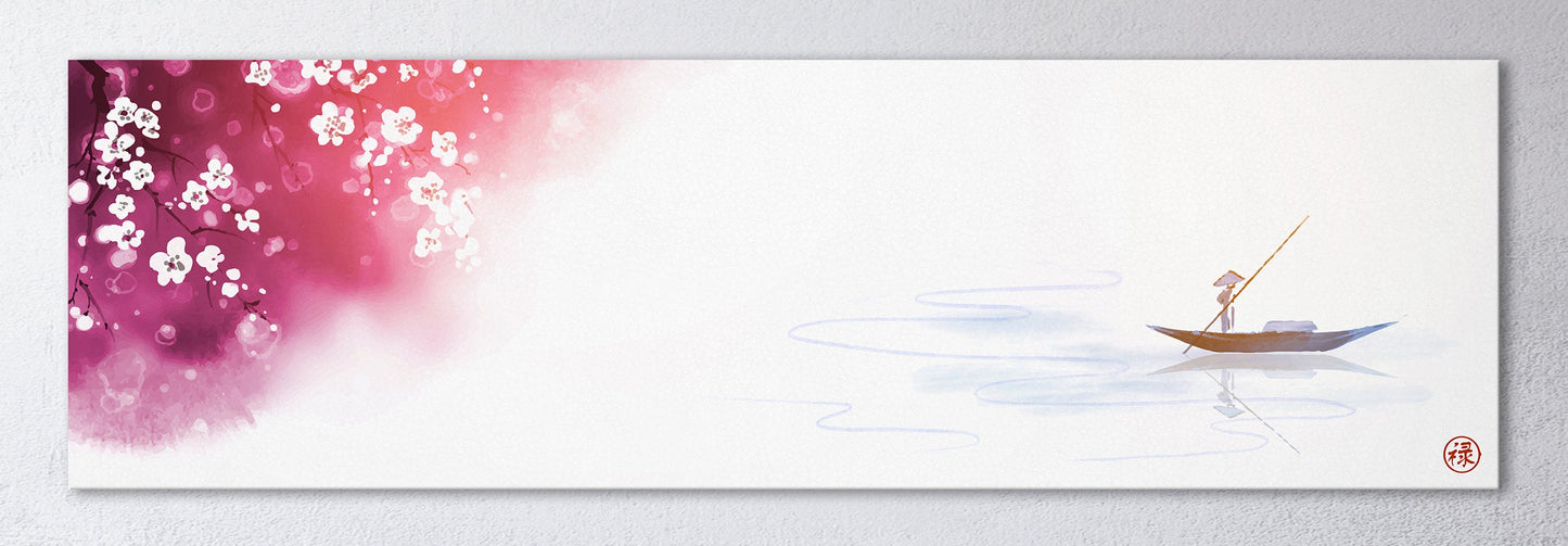 Japanese lake sakura cherry blossom artwork wall decor canvas print