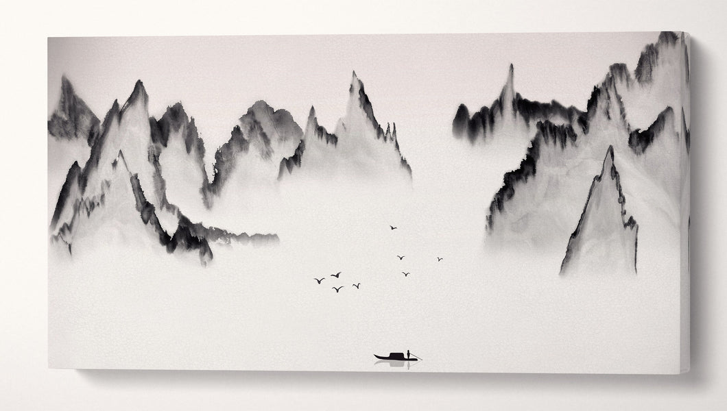 Traditional Chinese landscape black and white wall art print