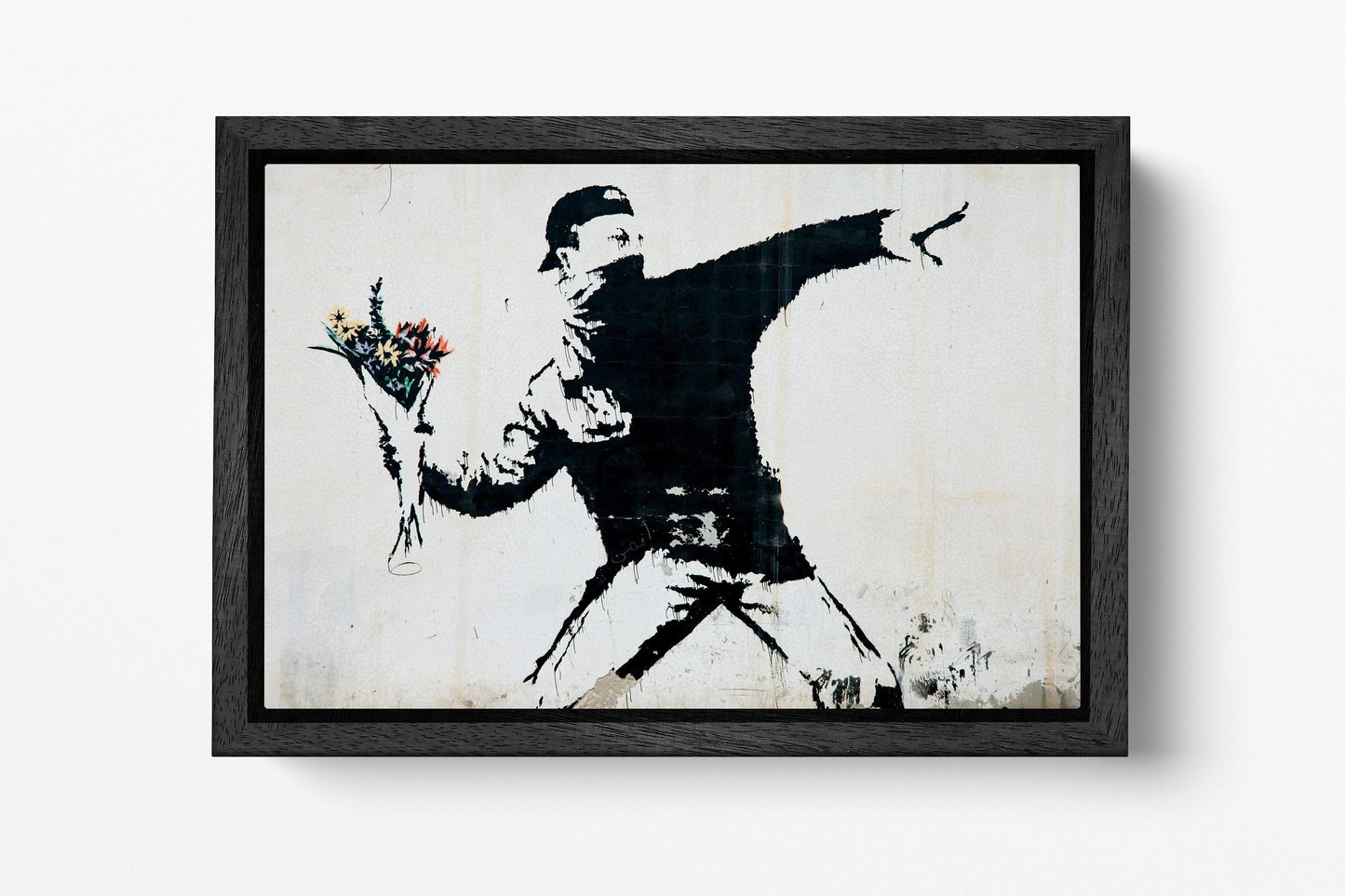 Banksy Rage Flower Thrower canvas black frame print