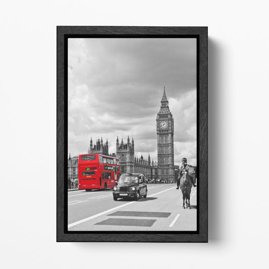 Big Ben and Red Bus London Canvas Eco Leather Print black frame