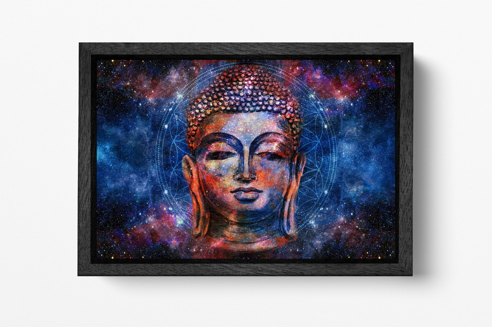 Buddha head mandala artwork black frame canvas