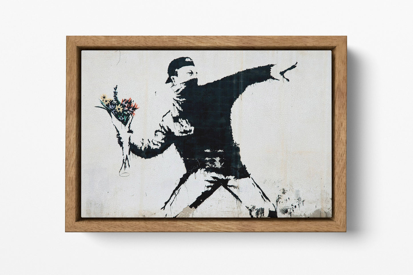 Banksy Rage Flower Thrower canvas natural frame print