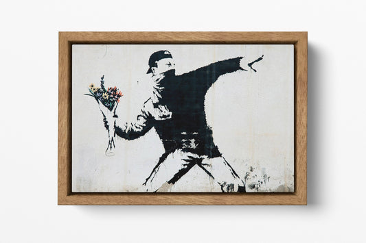 Banksy Rage Flower Thrower canvas natural frame print