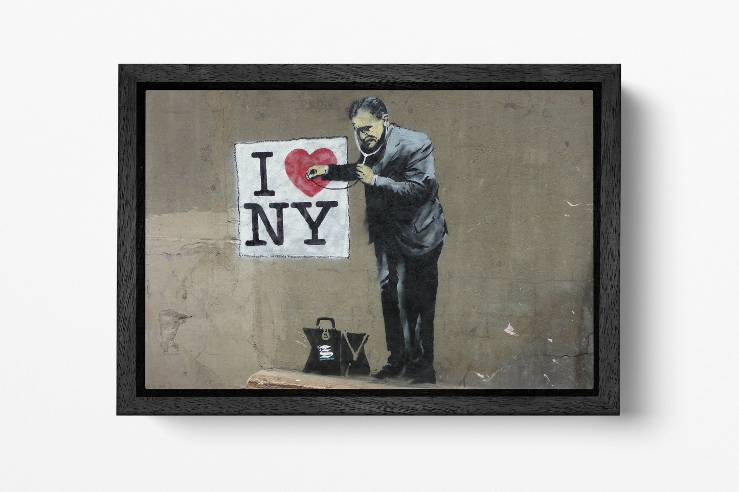 I Love New York by Banksy Canvas Wall Art black frame