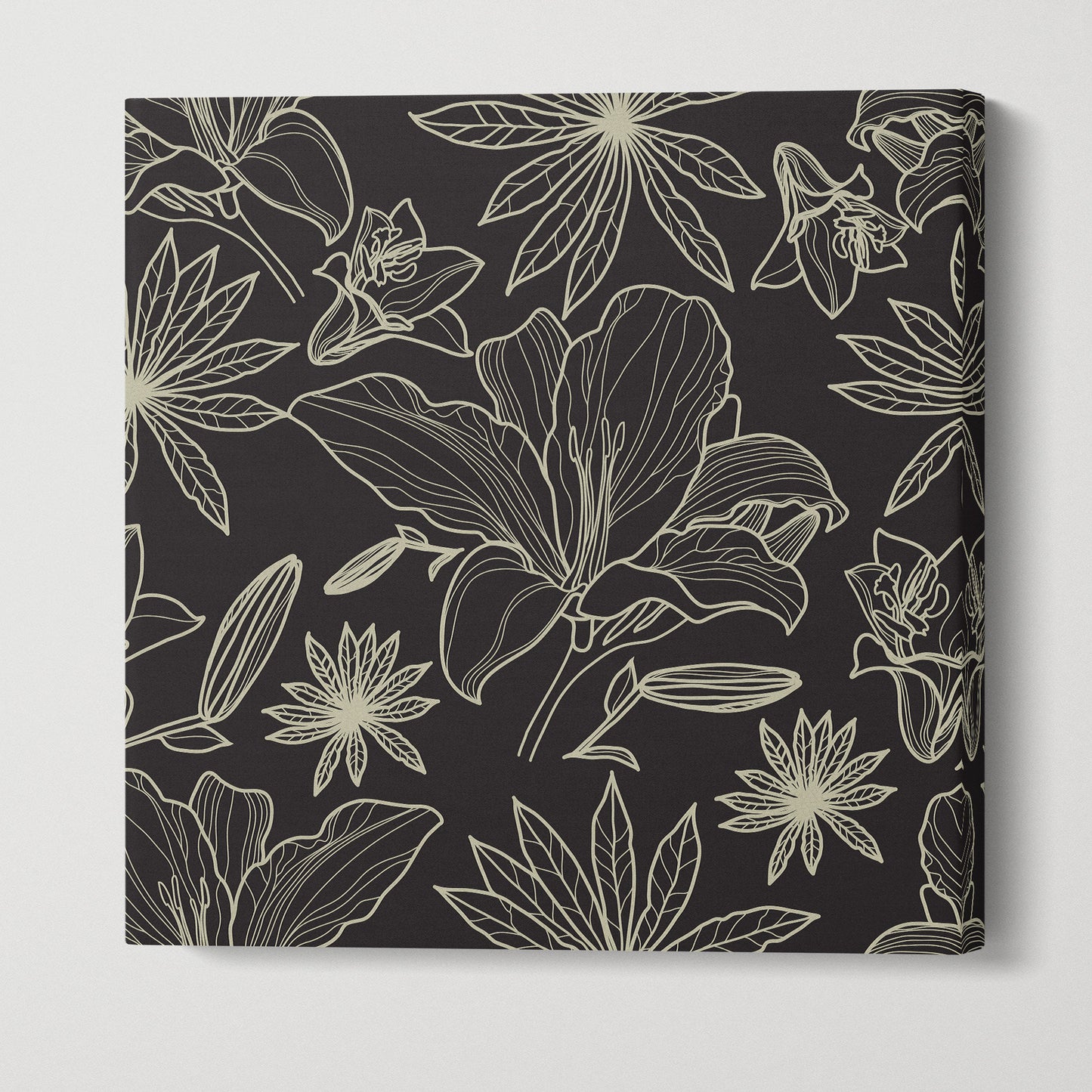 Floral Artwork Black Khaki Square Canvas