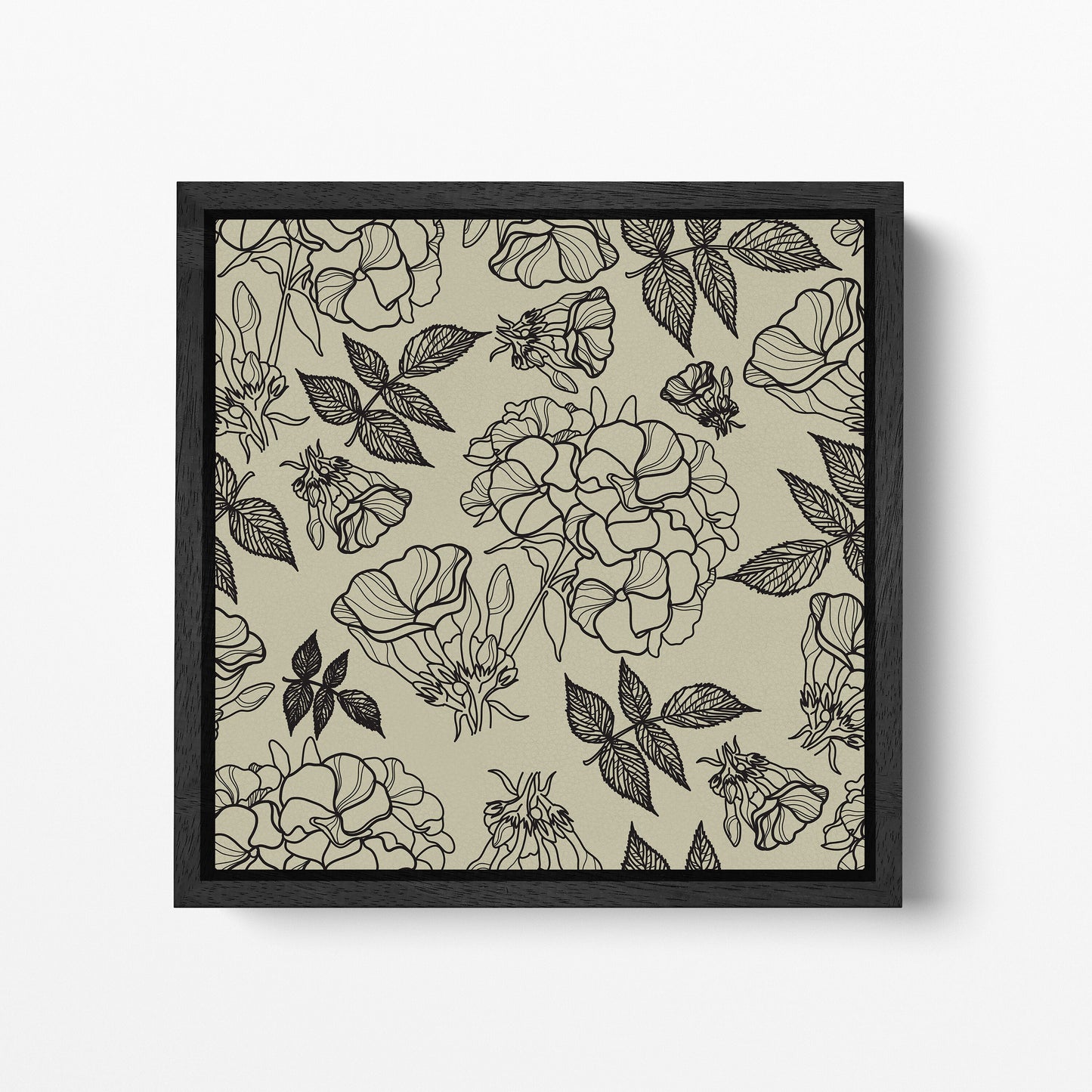 Floral Artwork Black Khaki Black Square Canvas