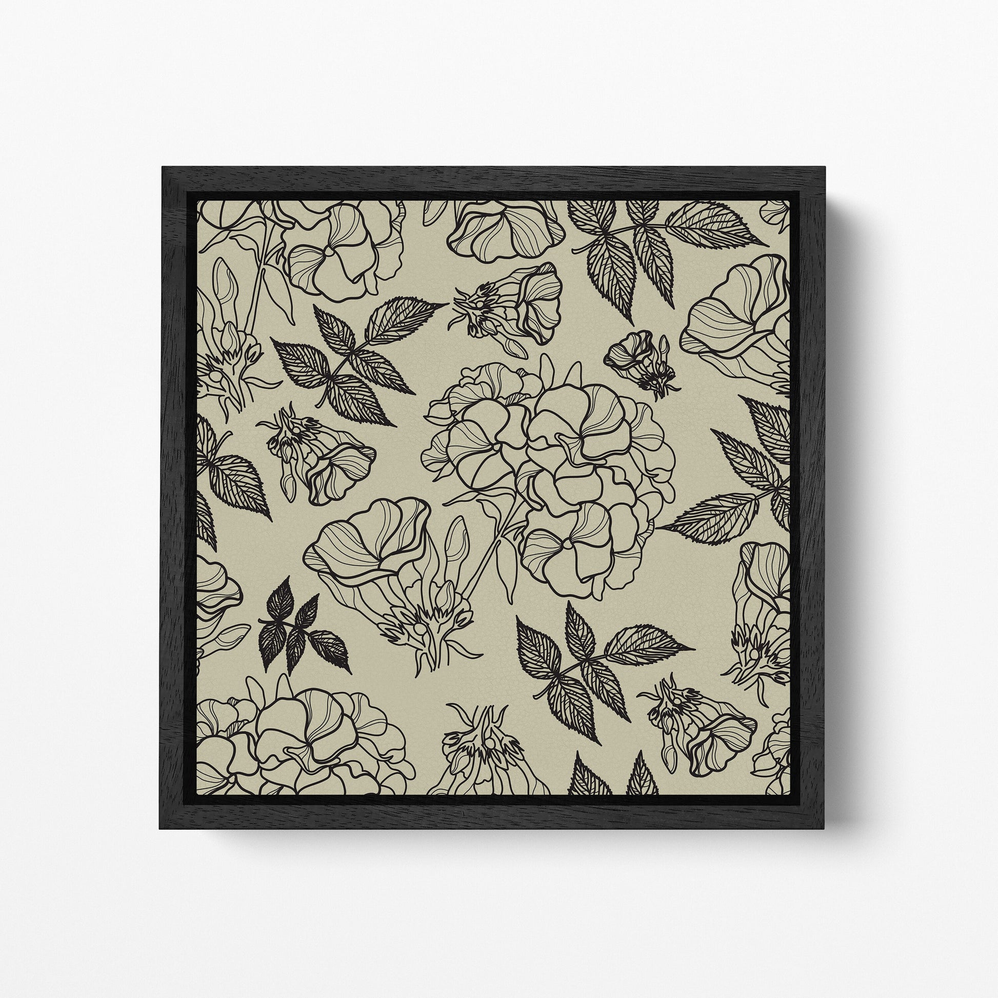 Floral Artwork Black Khaki Black Square Canvas