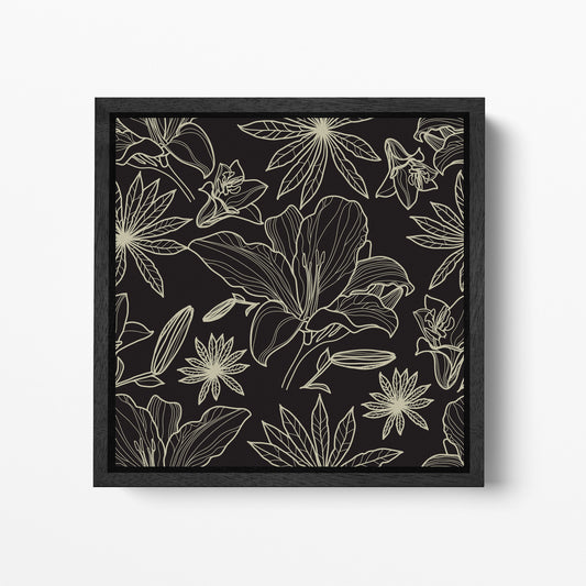 Floral Artwork Black Khaki Black Square Canvas