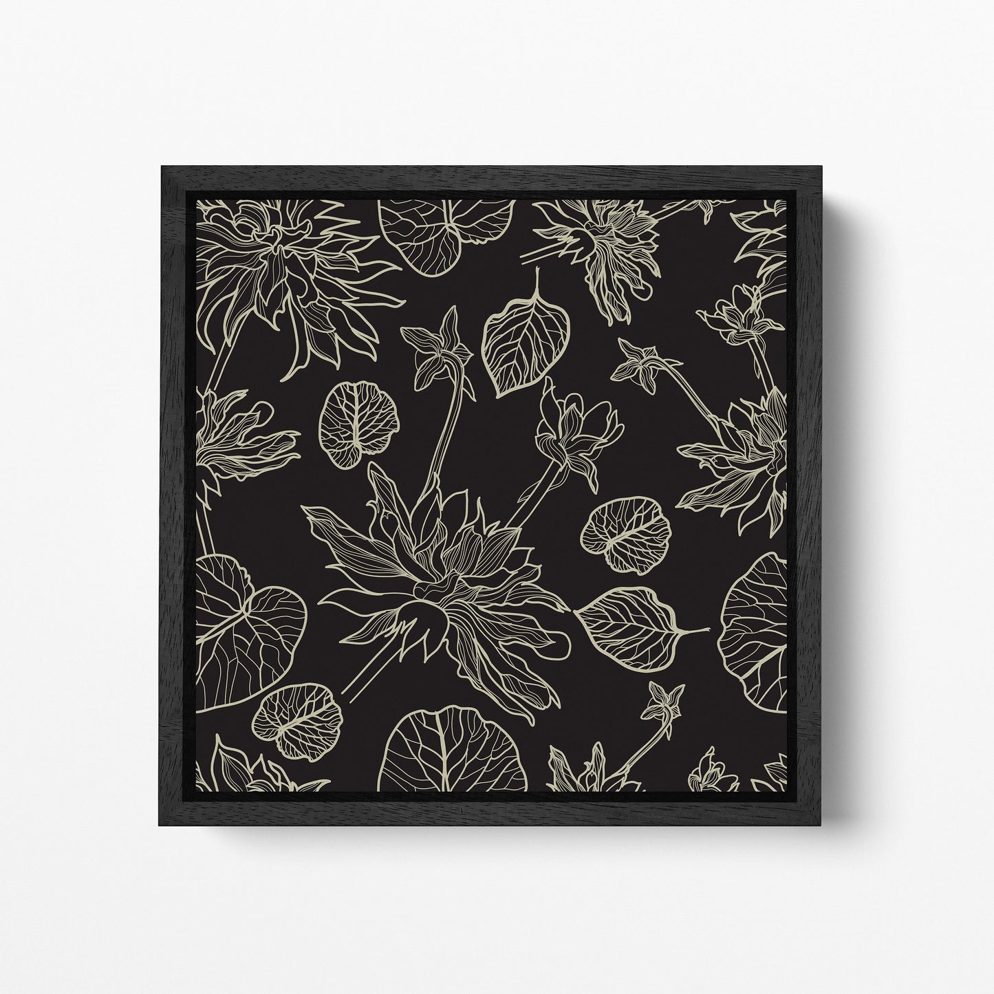 Floral Artwork Black Khaki Black Square Canvas