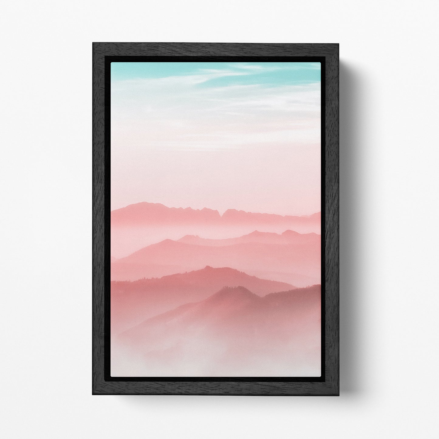 Pink Mountains Framed Canvas all Art Eco Leather Print, Made in Italy!