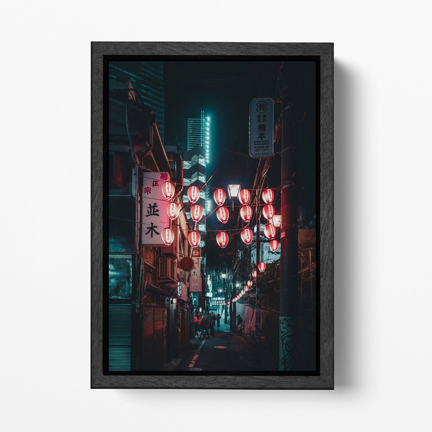 Tokyo street lantern wall art canvas black frame
