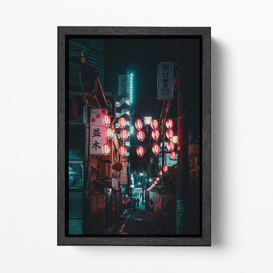 Tokyo street lantern wall art canvas black frame