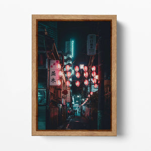Tokyo street lantern wall art canvas wood frame