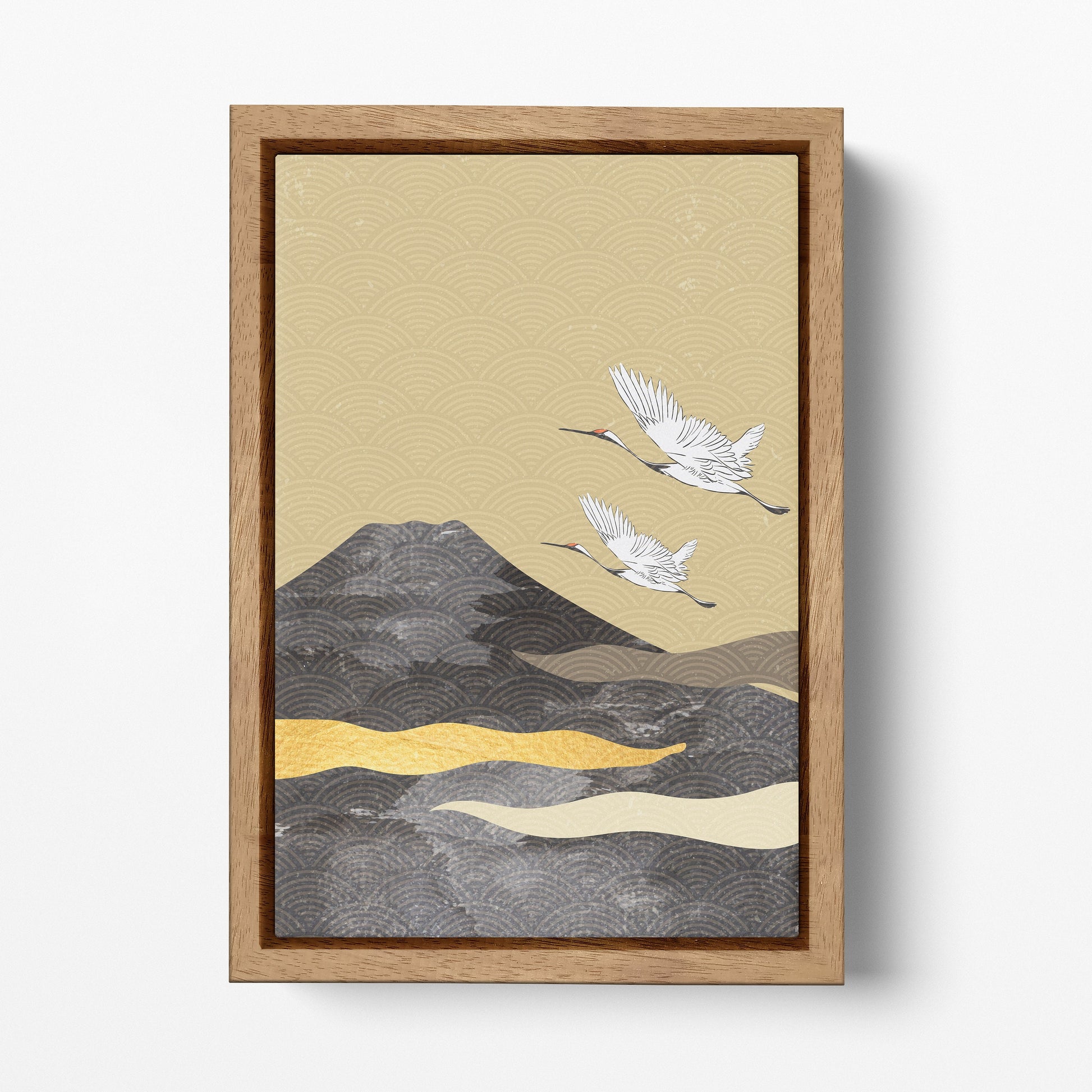 Japan Fuji herons wall art canvas wood frame