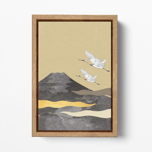 Japan Fuji herons wall art canvas wood frame