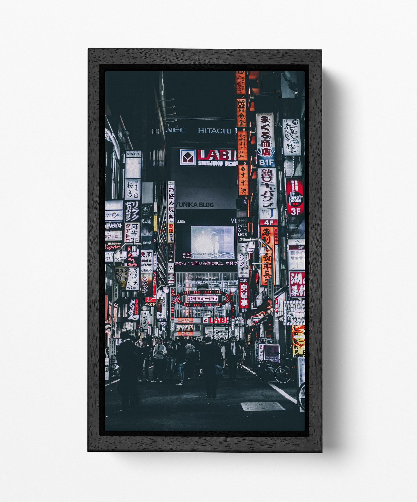 Tokyo Neon Street Japan Wall Art Framed Canvas Black Frame Narrow