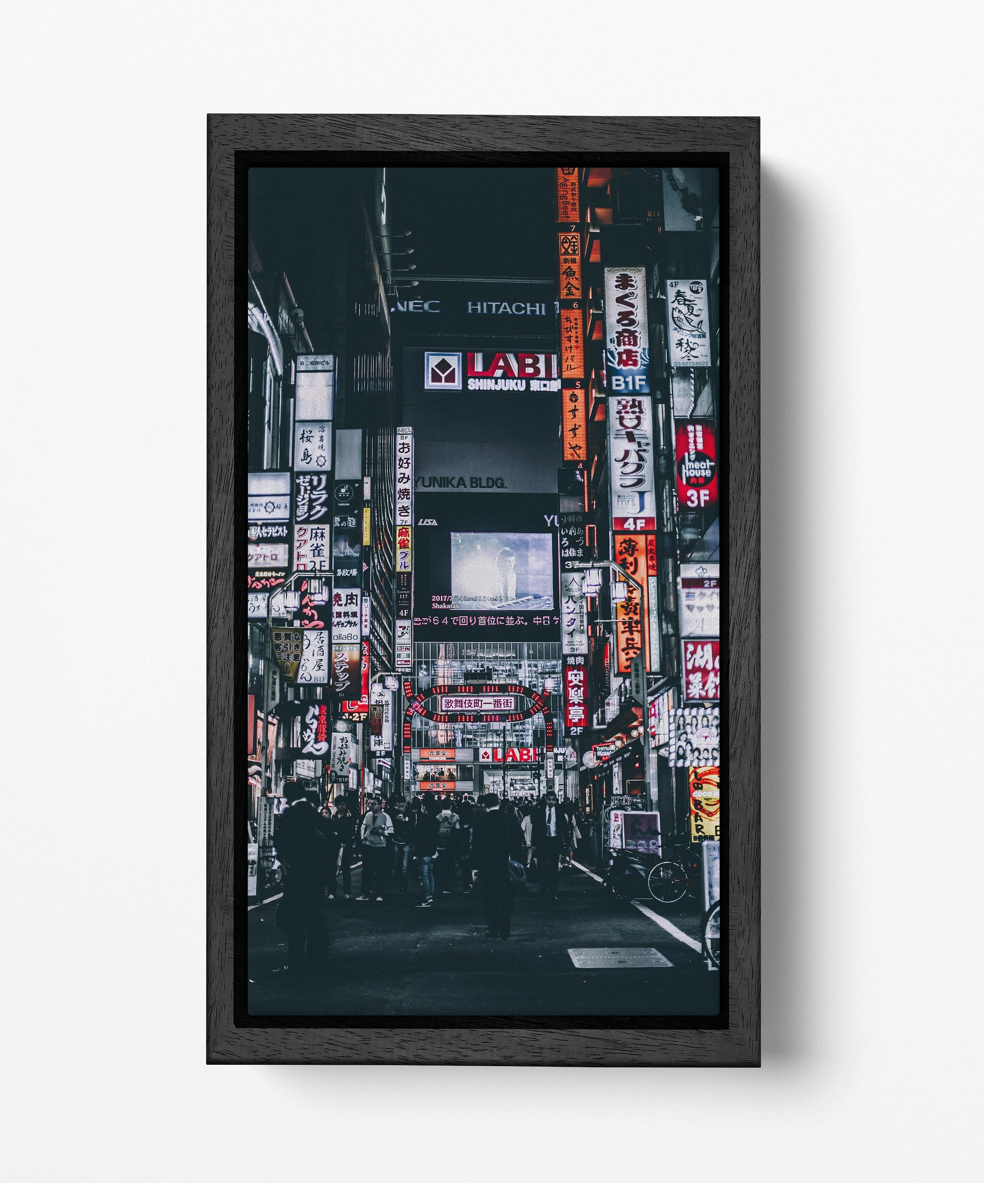 Tokyo Neon Street Japan Wall Art Framed Canvas Black Frame Narrow