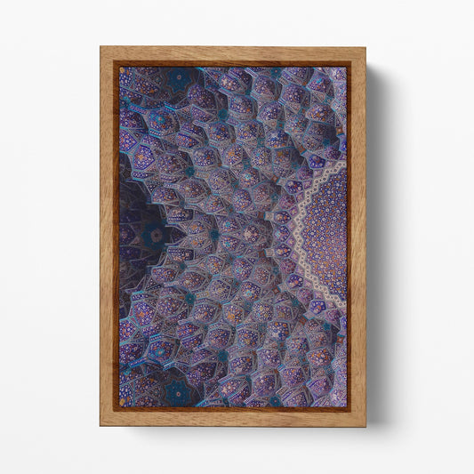 Persian Art Mosaic Mosque Isfahan Ceiling Wall Art Home Decor Canvas Eco Lather Print, Made in Italy!