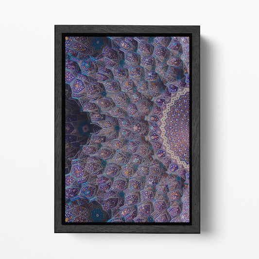 Persian Art Mosaic Mosque Isfahan Ceiling Wall Art Home Decor Canvas Eco Lather Print, Made in Italy!